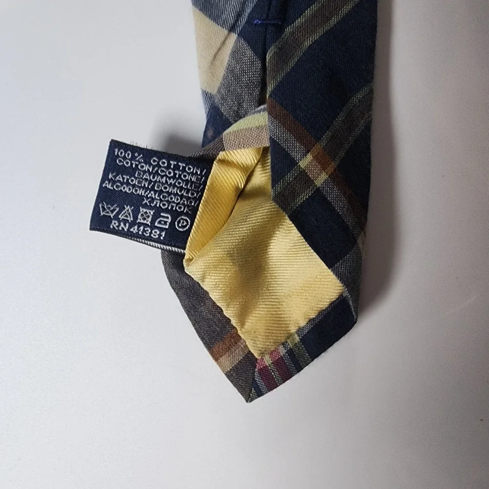 Polo Ralph Lauren Men's Tie Blue Brown Made in Italy Cotton Necktie Handmade Vtg